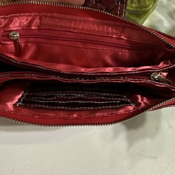 Vintage Y2K Buckle Three Fold Soho Small Keychain Wallet Faux Leather Mirrored - Picture 10 of 13